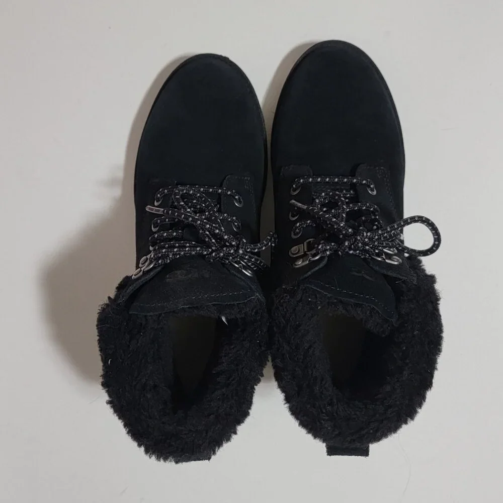 NEW UGG Romely Heritage Boots Womens 8 Black Suede Lace Up Fur Cozy Whimsygoth